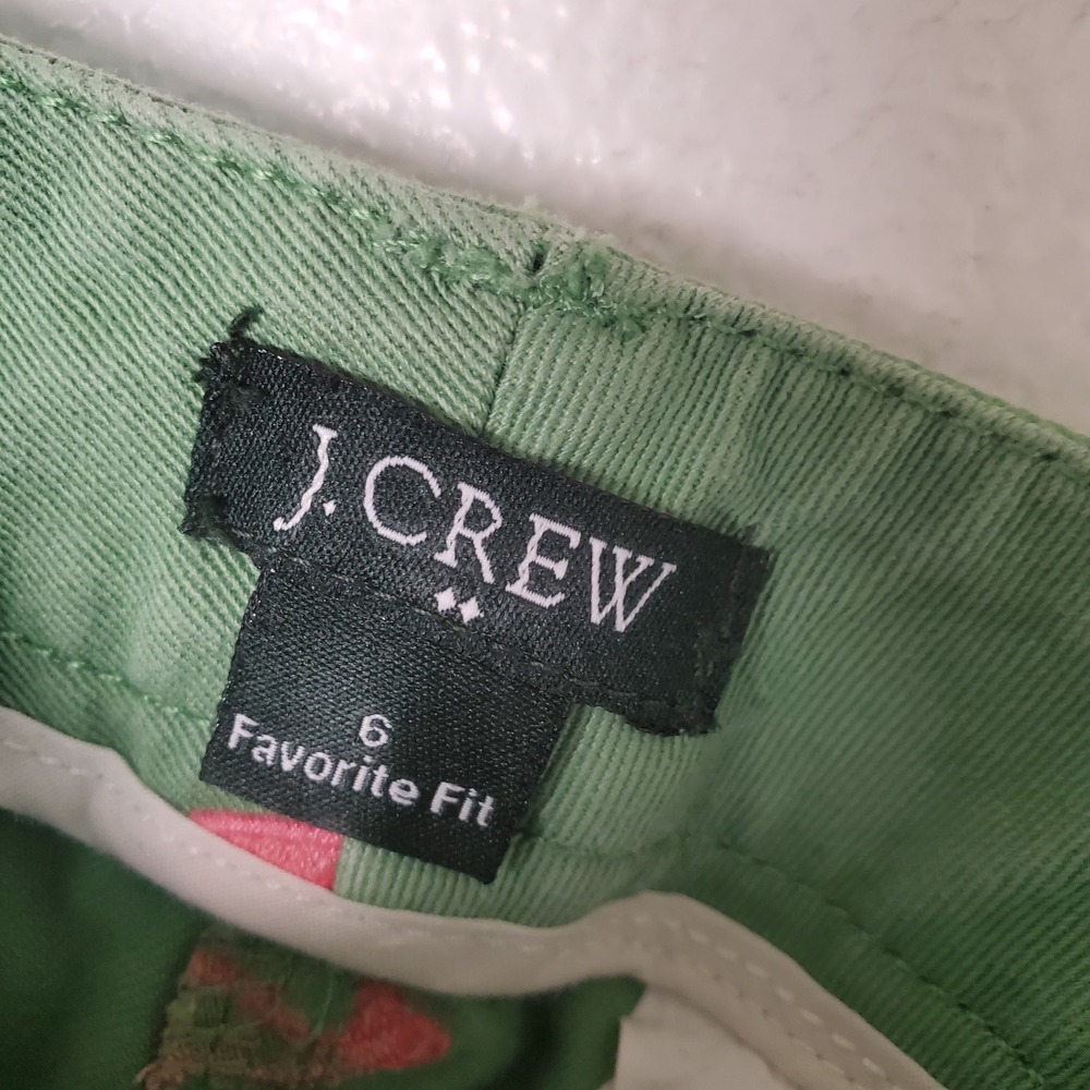 J Crew Vintage Whale Chino Crop Pants Favorite Fit Green Cotton Pink Embroidery - Picture 9 of 13